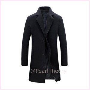 Wool Blend Trench Coat with Notched Lapel Single Breasted Overcoat
